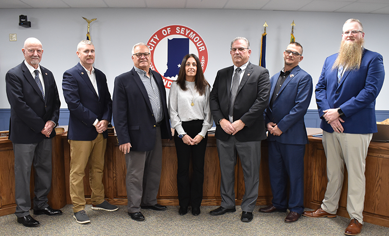 City of Seymour Indiana City Council Members - Pictured from left to right: Jerry Hackney, Seth Davidson, Denny Frey, Danielle Long, Brad Lucas, Chad Hubbard and Mark Maxie City of Seymour Indiana City Council Members - Pictured from left to right: Jerry Hackney, Seth Davidson, Denny Frey, Danielle Long, Brad Lucas, Chad Hubbard and Mark Maxie